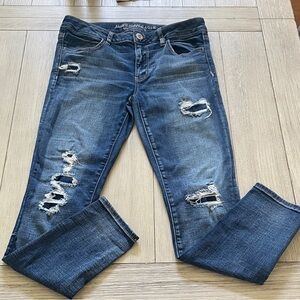 American Eagle Outfitters Distressed Dark Blue Boyfriend Jeans
